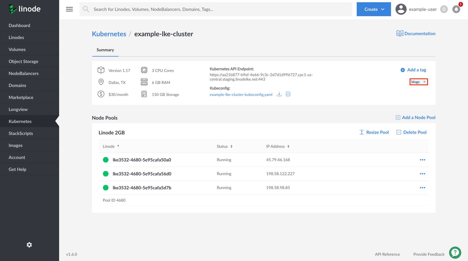 Select and existing tag and add it to your LKE cluster