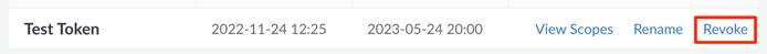 Screenshot of the revoke token button